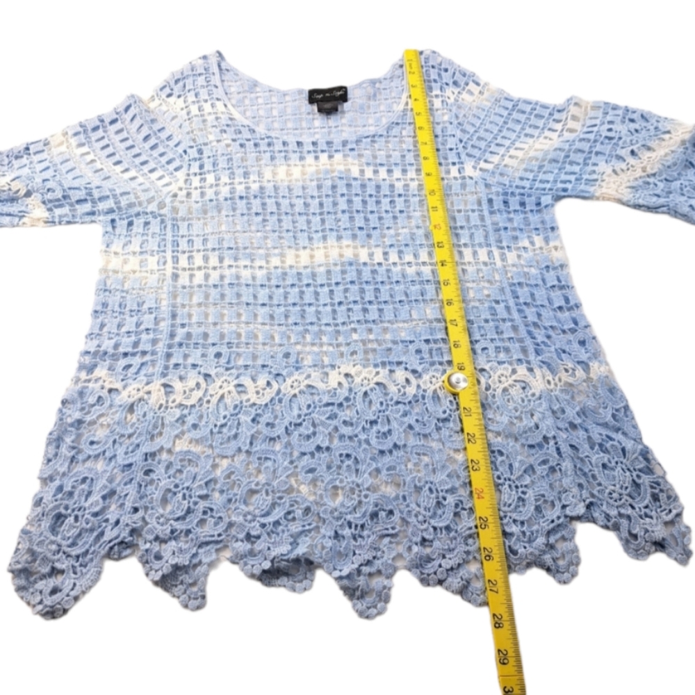 Step In Style One Size Women's Crochet Baby Blue Blouse 100% Cotton - Picture 9 of 14